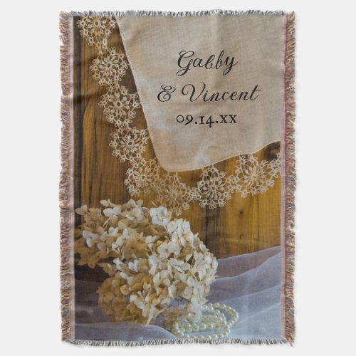Country Lace and Flowers Barn Wedding Keepsake Throw Blanket