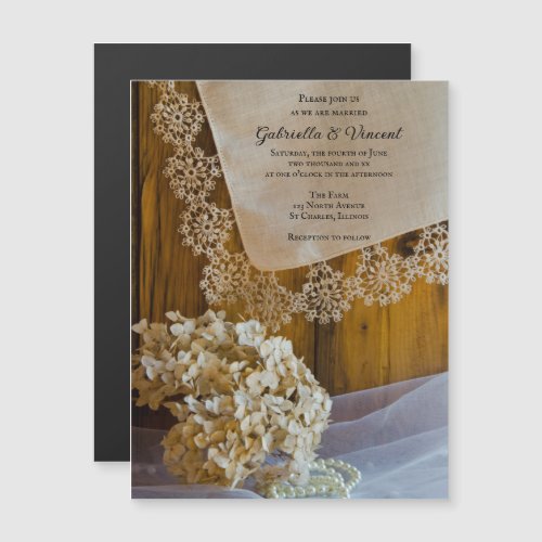 Country Lace and Flowers Barn Wedding Magnetic Invitation