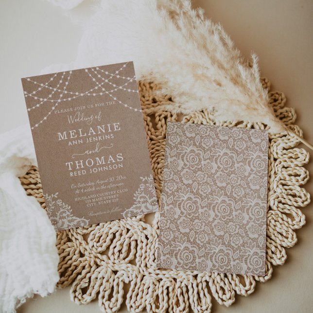 Country Lace and Kraft Wedding Invitation, Rustic Invitation (Creator Uploaded)