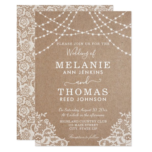 256128958077678785 Country Lace and Kraft Wedding Invitation, Rustic Invitation