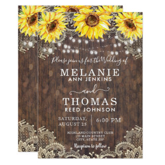 Country Lace and Sunflowers Wedding Invitations