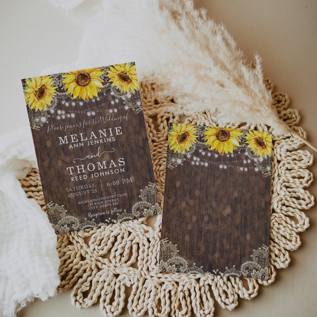 Country Lace and Sunflowers Wedding Invitations