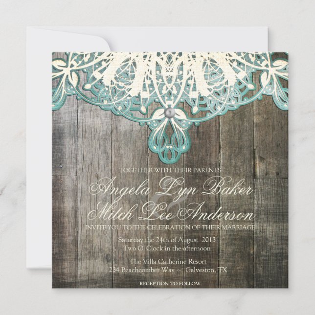 Country Lace and Wood Rustic Wedding Invitation (Front)