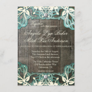 Country Lace and Wood Rustic Wedding Invitation