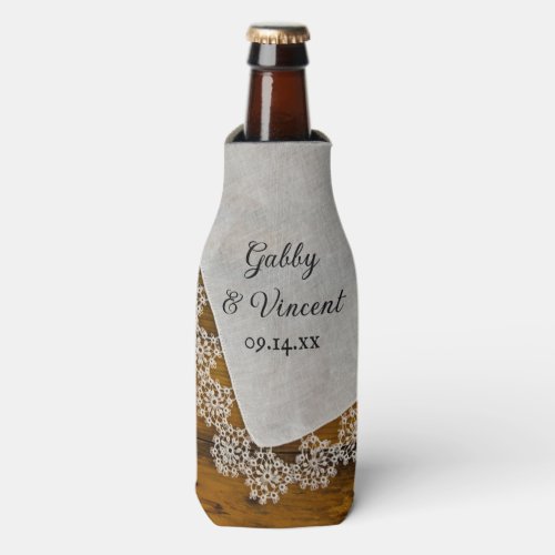 Country Lace Barn Wedding Favor Bottle Cooler