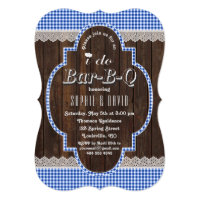 Country Lace Blue Gingham Old Wood I DO BBQ Invite