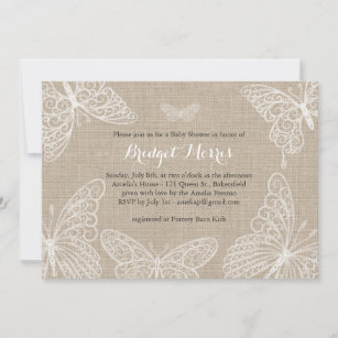 Country Lace Butterflies Baby Shower Invitation