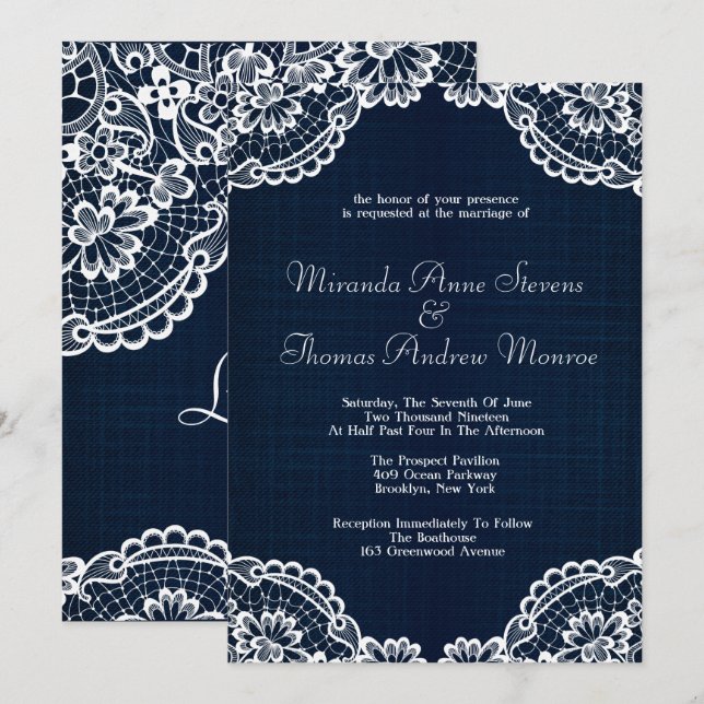 Country Lace & Denim Wedding Invitation (Front/Back)
