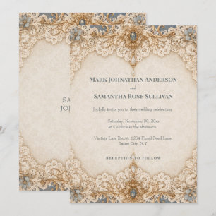 Country lace doiley theme wedding taupe ivory invitation