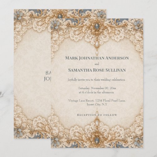 Country lace doiley theme wedding taupe ivory invitation