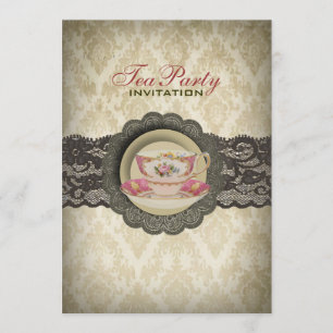 Country lace floral teacups Bridal Tea Party Invitation