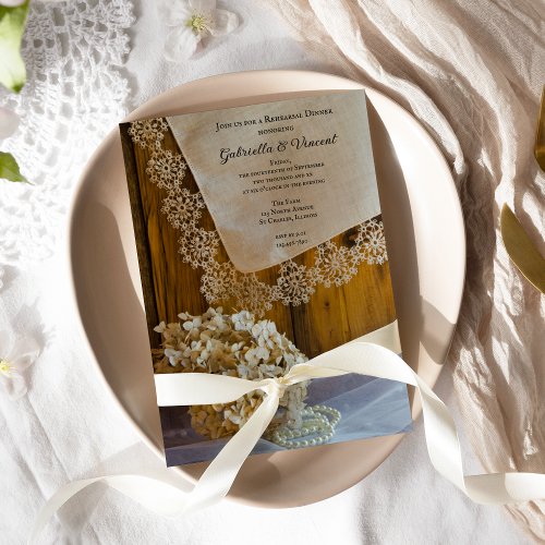 Country Lace Wedding Rehearsal Dinner Invitation