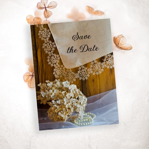 Country Lace Flowers Barn Wedding Save the Date Announcement Postcard
