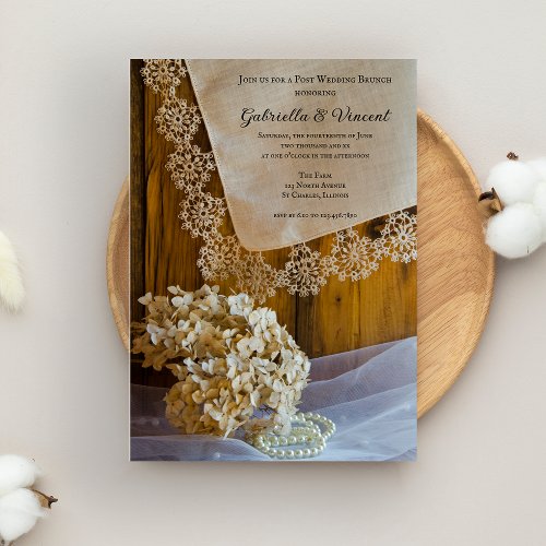 Country Lace Flowers Post Wedding Brunch Invitation