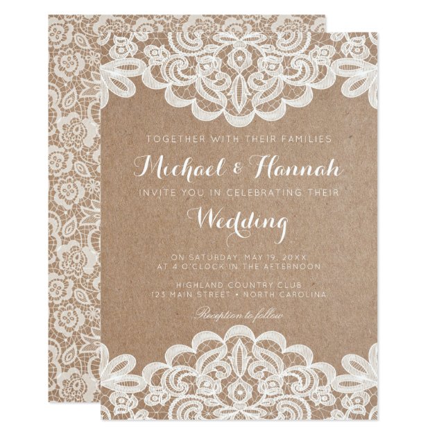 Country Lace Kraft Paper Wedding Invitation