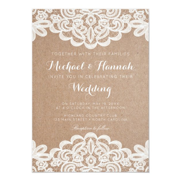 Country Lace Kraft Paper Wedding Invitation