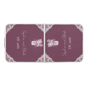 Country Lace Mason Jar Burgundy Wedding Beer Pong Table