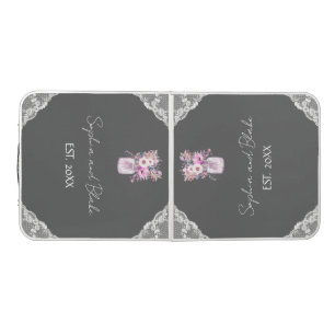 Country Lace Mason Jar Gray Wedding Beer Pong Table