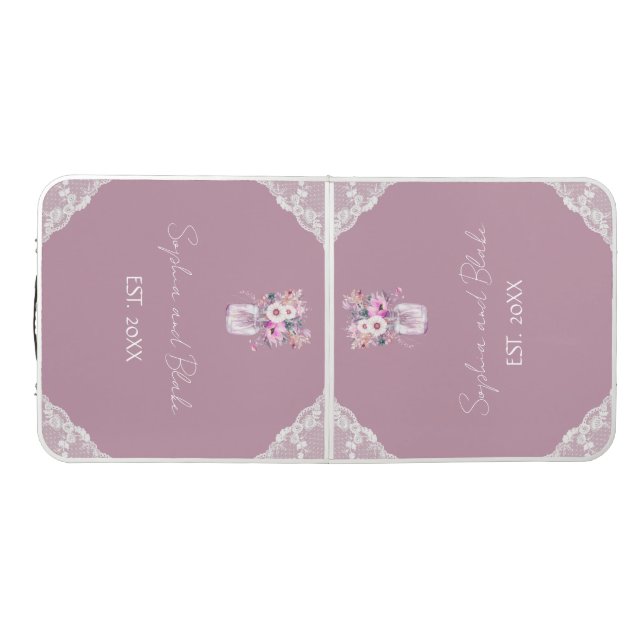 Country Lace Mason Jar Pink Wedding Beer Pong Table (Top)