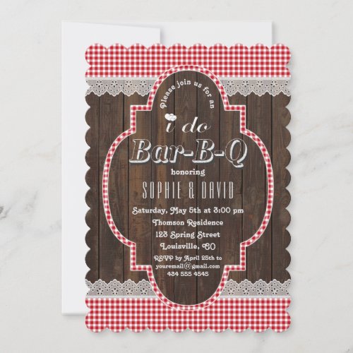 Country Lace Red Gingham Old Wood I DO BBQ Invite