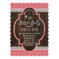 Country Lace Red Gingham Old Wood I DO BBQ Invite