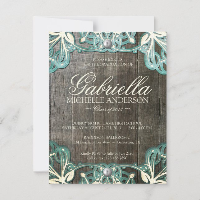 Country Lace Rustic Graduation Photo Invite (Front)