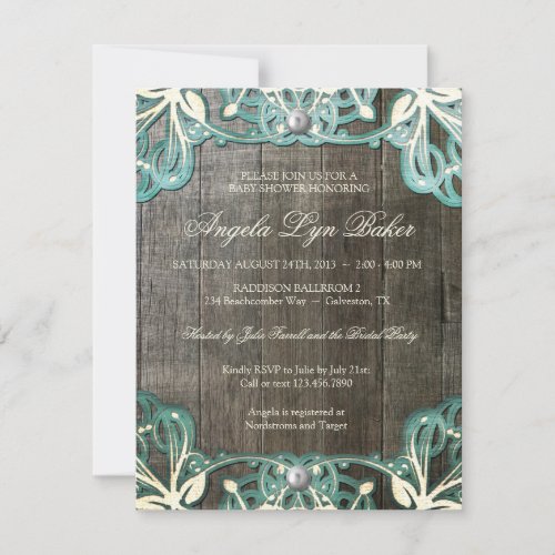 Country Lace Wood Rustic Baby Shower Invite