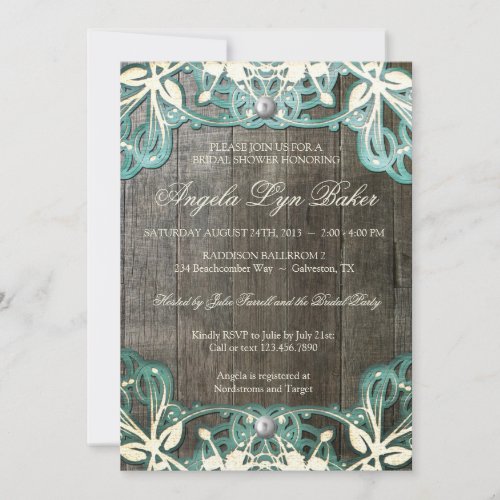 Country Lace Wood Rustic Bridal Shower Invite