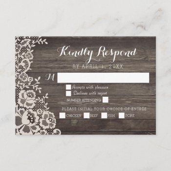 Country Lace Wood Wedding Rsvp Response Card by YourMainEvent at Zazzle
