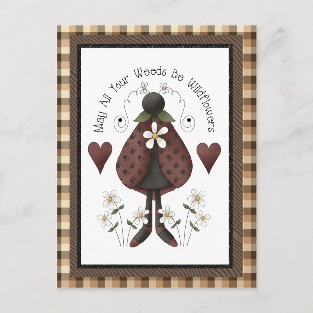 Country Ladybug cartoon fun postcard (Front)