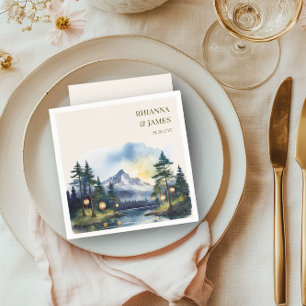 Country Lake Twilight Forest Mountain Wedding Napkins