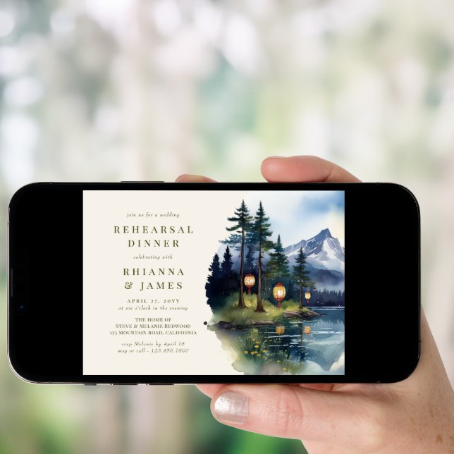 Country Lake Twilight Wedding Rehearsal Dinner Invitation (Front Digital)