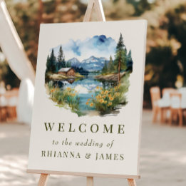 Country Lake Watercolor Wedding Welcome Foam Board