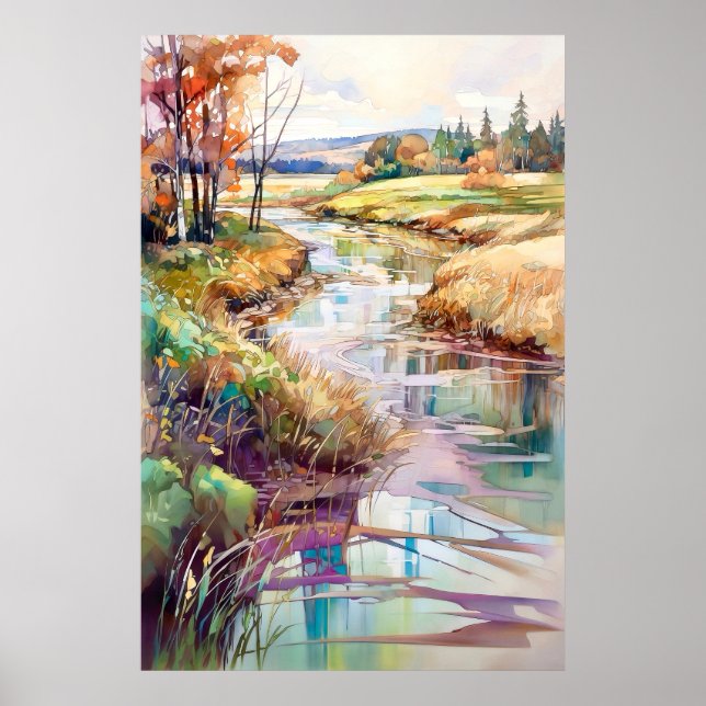 Country Landscape Watercolor Painting Poster (Front)