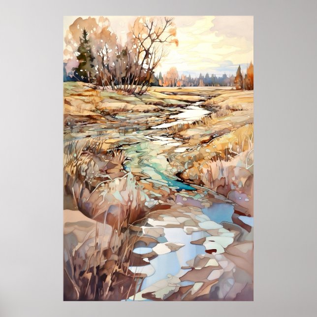 Country Landscape Watercolor Painting Poster (Front)