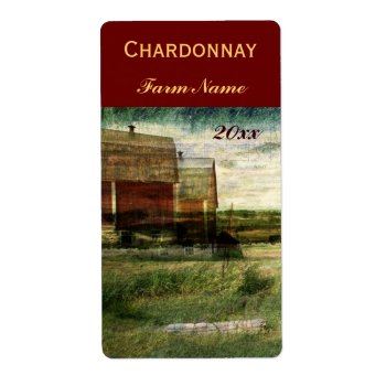 Country Landscape With Red Barns Wine Bottle Label by myworldtravels at Zazzle