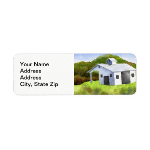 Country landscapes field farm barn silo. label
