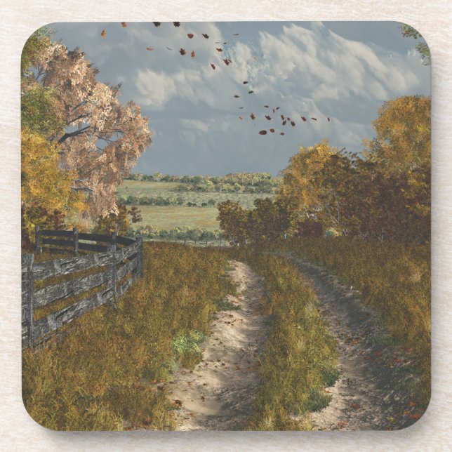 Country Lane in Fall Beverage Coaster (Front)