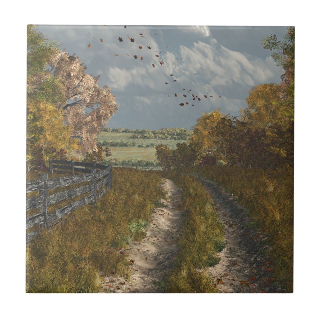 Country Lane in Fall Ceramic Tile (Front)
