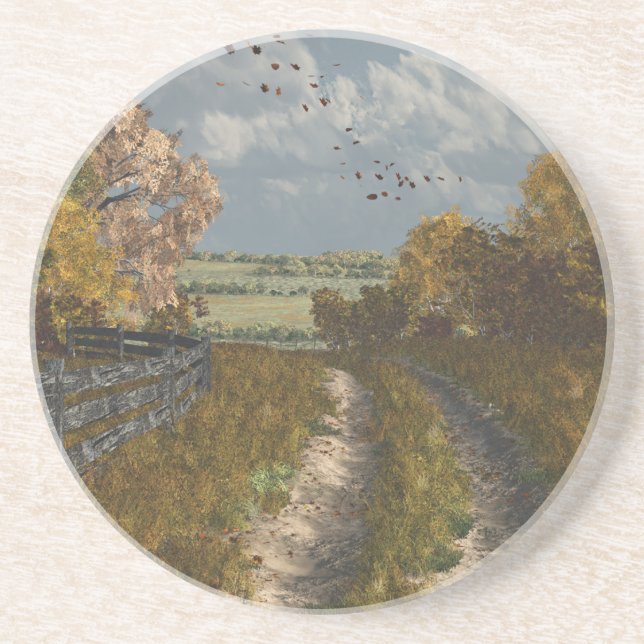 Country Lane in Fall Drink Coaster (Front)