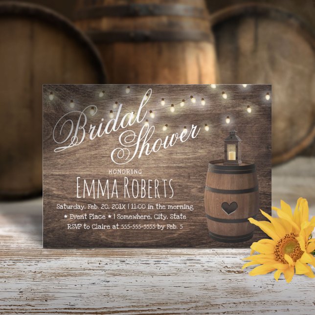 Country Lantern & Wine Barrel Bridal Shower Invitation