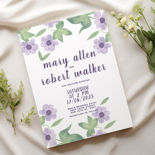 Country lavender pink green floral spring wedding invitation