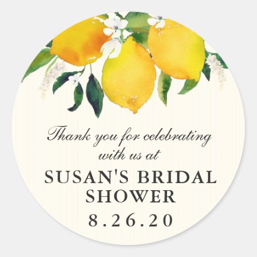 Country Lemon and Flowers Bridal Shower Favor Classic Round Sticker