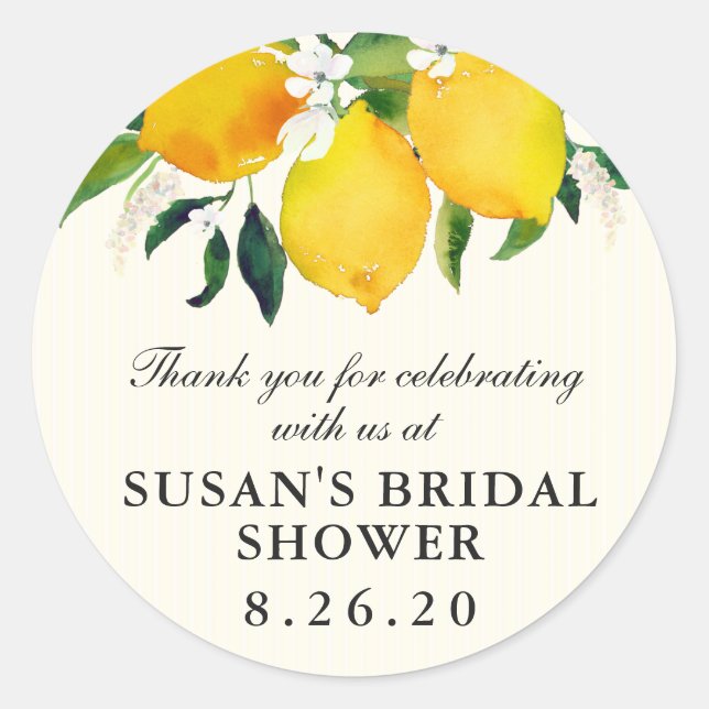 Country Lemon and Flowers Bridal Shower Favor Classic Round Sticker (Front)
