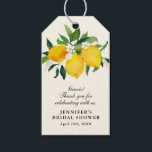 Country Lemon and Flowers Bridal Shower Gift Tags<br><div class="desc">A great favor tag for a bridal shower featuring watercolor painted yellow lemons and green leaves, accented with dainty white flowers. The background is a very light yellow striped design.Use the template form to add your custom text. The "customize further" feature can be used to access the advanced font, color...</div>