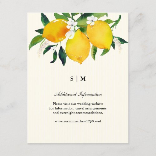 Country Lemon and Flowers Wedding Detail Enclosure Card