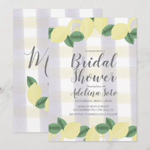 Country Lemon Boho Watercolor Plaid Bridal Shower Invitation