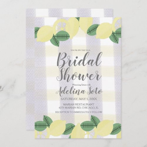 Country Lemon Boho Watercolor Plaid Bridal Shower Invitation