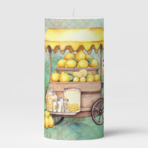 Country Lemon Cart Watercolor Pillar Candle