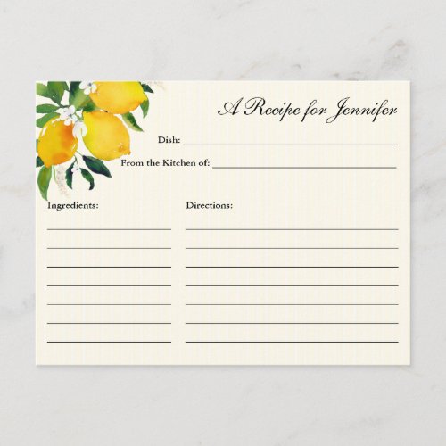 Country Lemon  Flowers Recipe Card